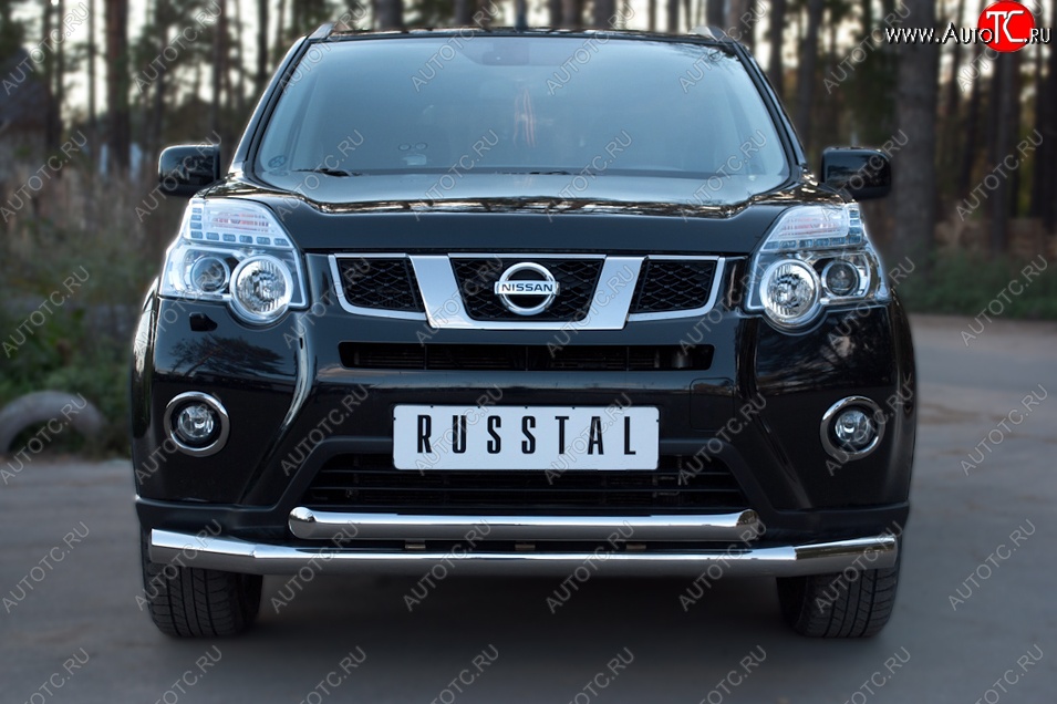 17 999 р. Защита переднего бампера (2 трубыØ76 и 63 мм, нержавейка) SLITKOFF  Nissan X-trail  2 T31 (2010-2015) рестайлинг  с доставкой в г. Керчь
