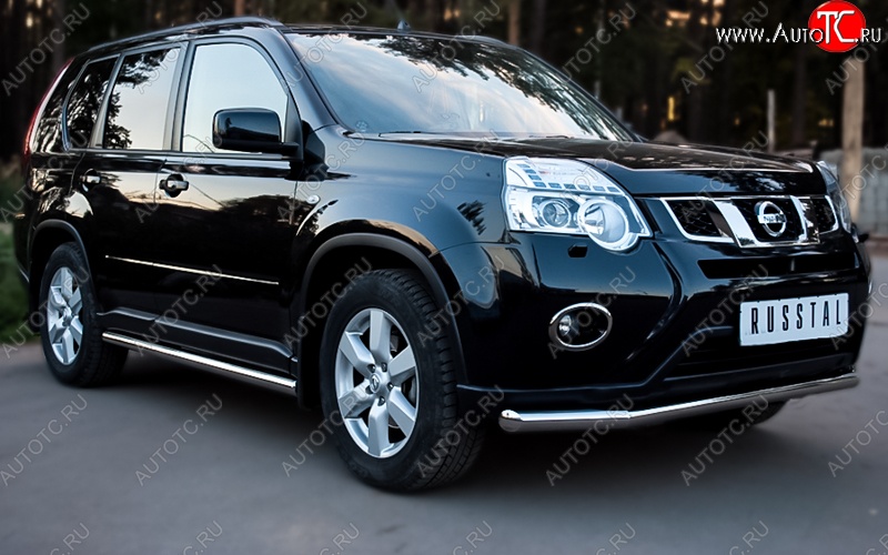 15 899 р. Защита переднего бампера (Ø76 мм, нержавейка) SLITKOFF  Nissan X-trail  2 T31 (2010-2015) рестайлинг  с доставкой в г. Керчь
