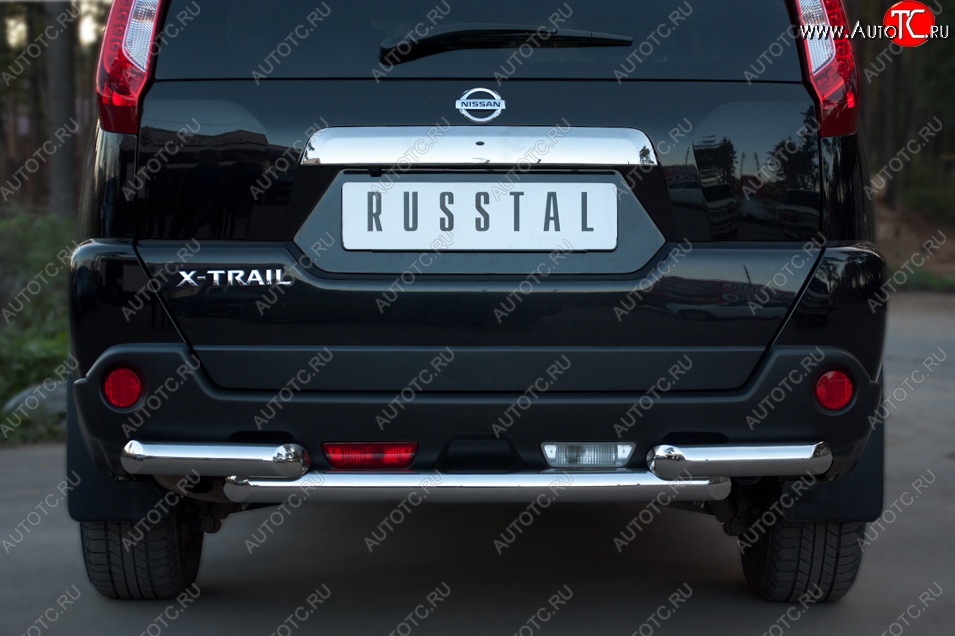 16 599 р. Защита заднего бампера (2 трубы Ø63, нержавейка) SLITKOFF Nissan X-trail 2 T31 рестайлинг (2010-2015)  с доставкой в г. Керчь