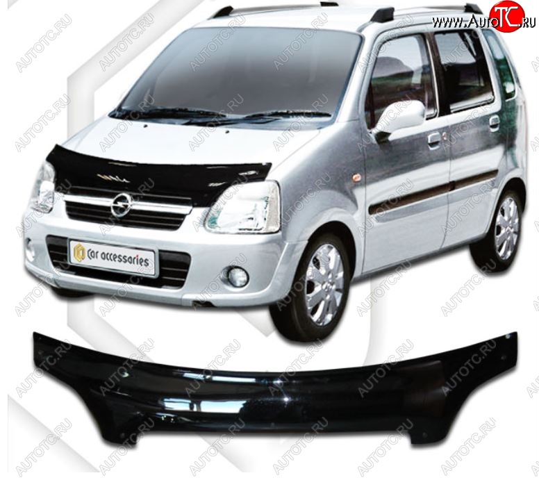 2 199 р. Дефлектор капота CA-Plastic Opel Agila A (2000-2007) (Classic черный, Без надписи)  с доставкой в г. Керчь