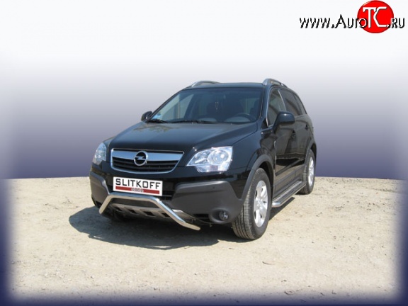 22 649 р. Усиленная защита переднего бампера из трубы диаметром 57 мм Slitkoff Opel Antara (2006-2010) (Цвет: нержавеющая полированная сталь)  с доставкой в г. Керчь