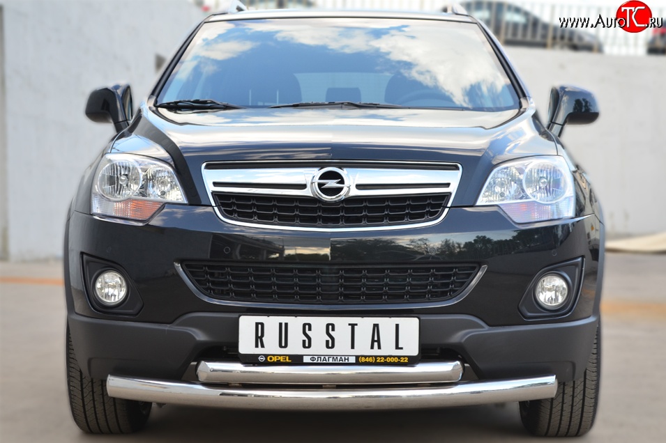20 399 р. Защита переднего бампера (2 трубыØ76 и 63 мм, нержавейка) SLITKOFF Opel Antara рестайлинг (2010-2015)  с доставкой в г. Керчь
