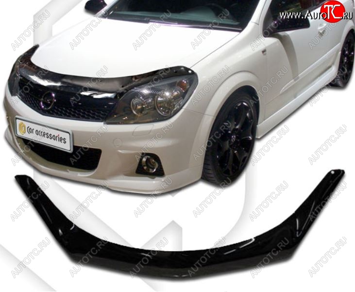 2 159 р. Дефлектор капота CA-Plastiс  Opel Astra  H (2004-2007) седан дорестайлинг (серия Classic черный, Без надписи)  с доставкой в г. Керчь