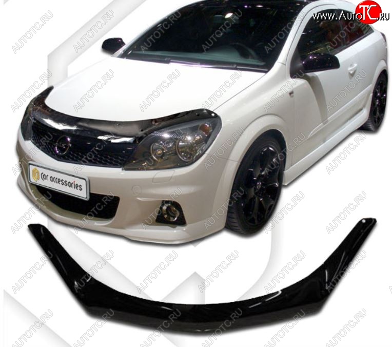 2 159 р. Дефлектор капота CA-Plastiс  Opel Astra  H (2007-2015) универсал рестайлинг (серия Classic черный, Без надписи)  с доставкой в г. Керчь