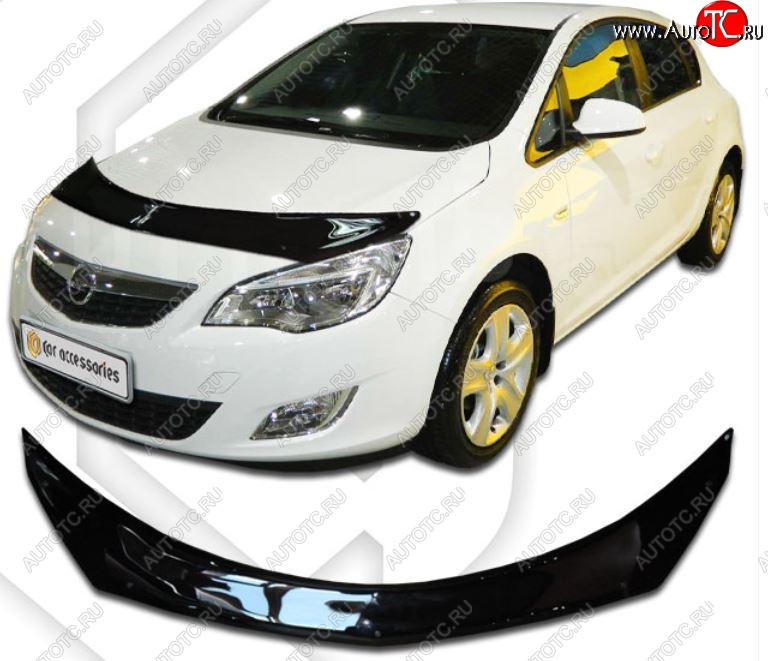 2 599 р. Дефлектор капота CA-Plastiс  Opel Astra  J (2012-2017) хэтчбек 5 дв.  рестайлинг (Шелкография черная)  с доставкой в г. Керчь