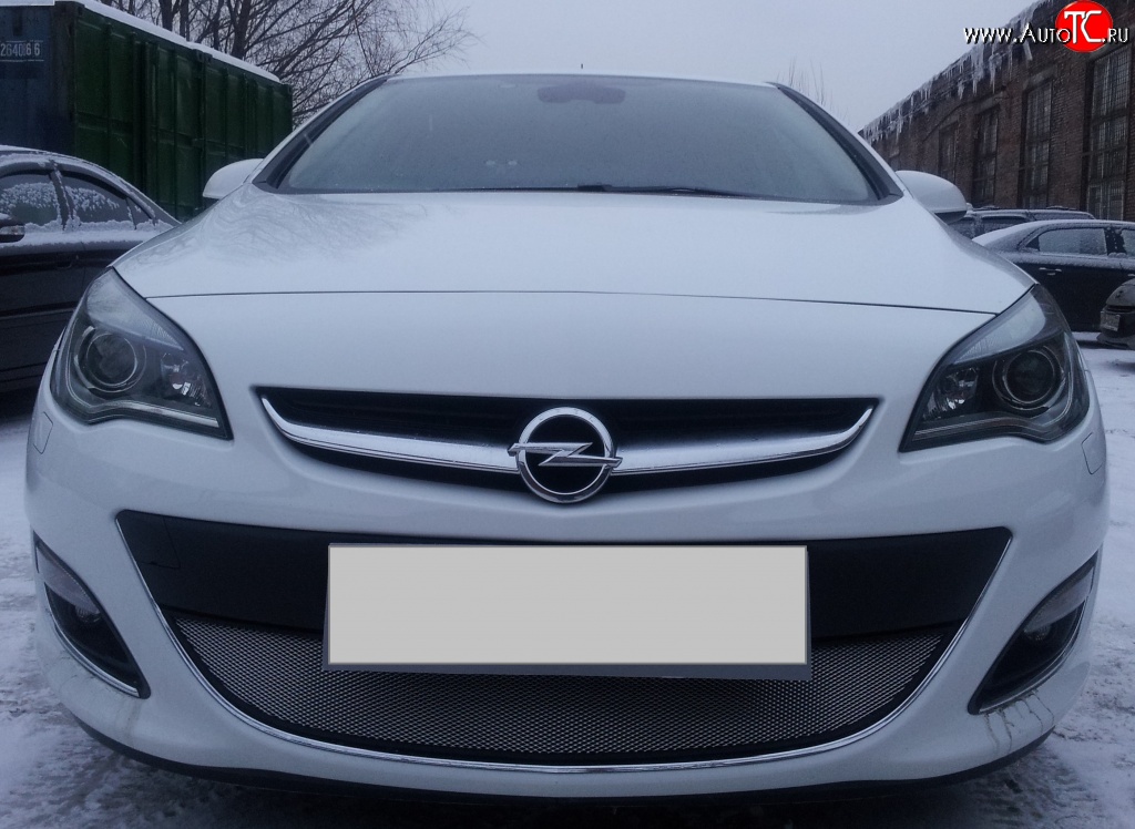 1 539 р. Сетка на бампер Russtal (хром) Opel Astra J хэтчбек 5 дв.  рестайлинг (2012-2017)  с доставкой в г. Керчь