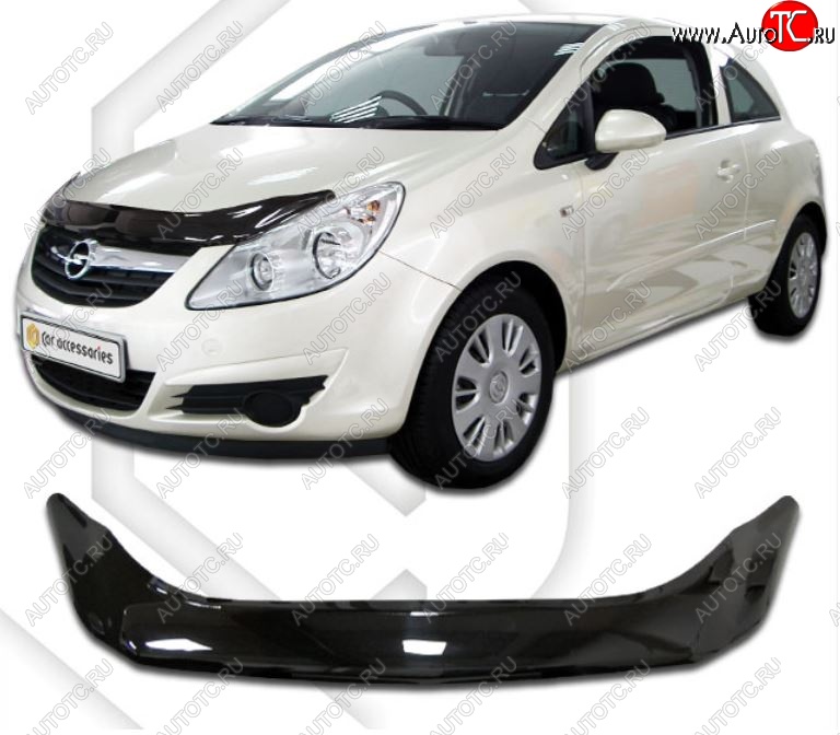 2 199 р. Дефлектор капота CA-Plastiс  Opel Corsa  D (2006-2010) дорестайлинг, хэтчбэк 3 дв. (Classic черный, Без надписи)  с доставкой в г. Керчь