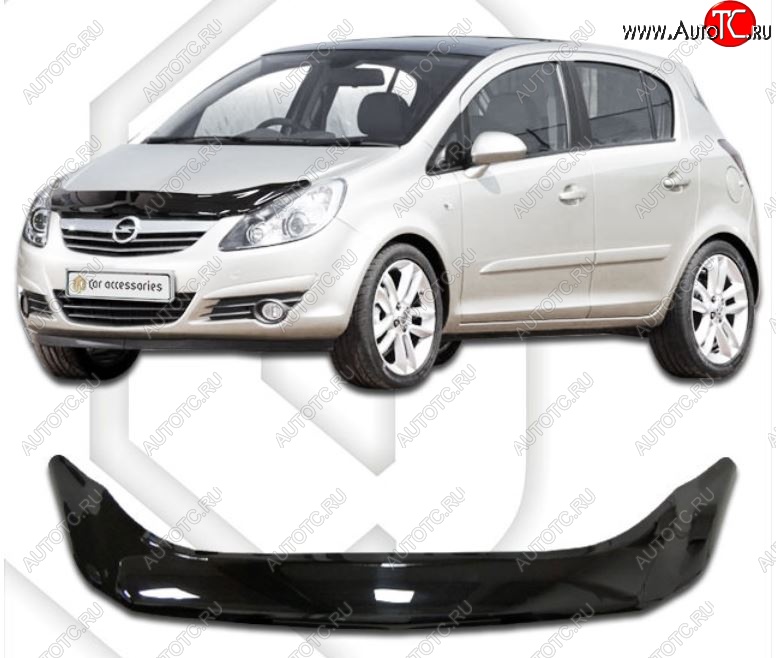 2 199 р. Дефлектор капота CA-Plastiс  Opel Corsa  D (2006-2010)   дорестайлинг, хэтчбэк 5 дв. (Classic черный, Без надписи)  с доставкой в г. Керчь