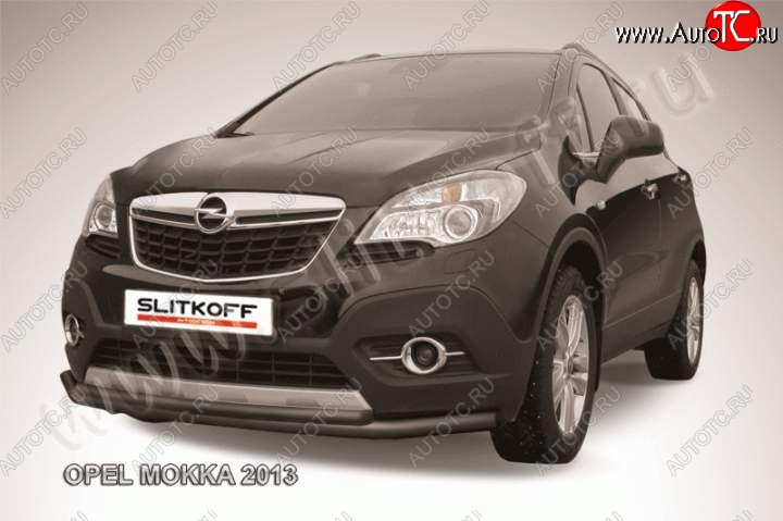 9 999 р. Защита переднего бампер Slitkoff  Opel Mokka (2012-2016)  дорестайлинг (Цвет: серебристый)  с доставкой в г. Керчь