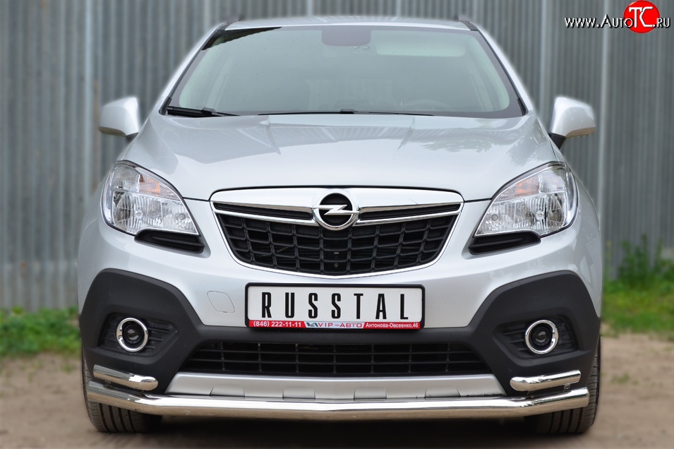 18 999 р. Защита переднего бампера (2 трубыØ63 и 42 мм, нержавейка) SLITKOFF Opel Mokka  дорестайлинг (2012-2016)  с доставкой в г. Керчь