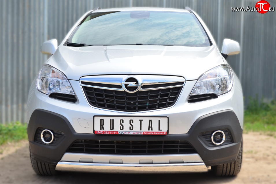 11 599 р. Защита переднего бампера (Ø75х42 мм, нержавейка) Russtal Opel Mokka  дорестайлинг (2012-2016)  с доставкой в г. Керчь
