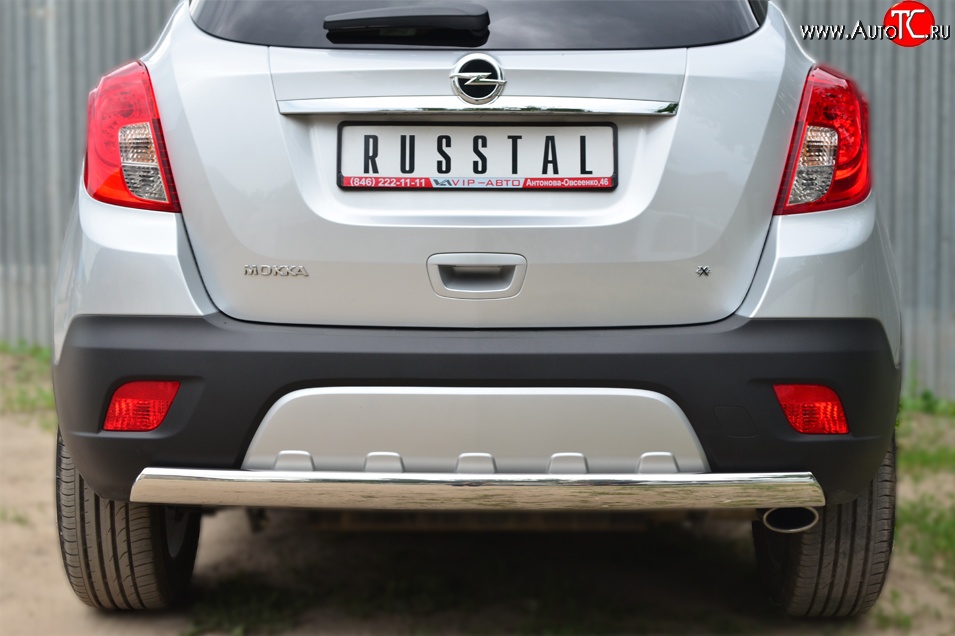 11 599 р. Защита заднего бампера (Ø75x42 мм, нержавейка) Russtal Opel Mokka  дорестайлинг (2012-2016)  с доставкой в г. Керчь
