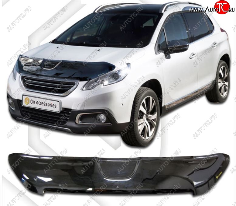 2 199 р. Дефлектор капота CA-Plastic Peugeot 2008  дорестайлинг (2013-2016) (Classic черный, Без надписи)  с доставкой в г. Керчь