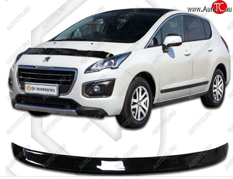 1 899 р. Дефлектор капота CA-Plastiс  Peugeot 3008 (2013-2017) рестайлинг (Classic черный, Без надписи)  с доставкой в г. Керчь