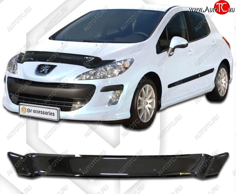 1 899 р. Дефлектор капота CA-Plastiс  Peugeot 308  T7 (2007-2011) хэтчбек 5 дв. дорестайлинг (Classic черный, Без надписи)  с доставкой в г. Керчь