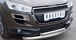 20 399 р. Защита переднего бампера (2 трубыØ76 и 63 мм, нержавейка) SLITKOFF  Peugeot 4008 (2012-2017)  с доставкой в г. Керчь. Увеличить фотографию 2