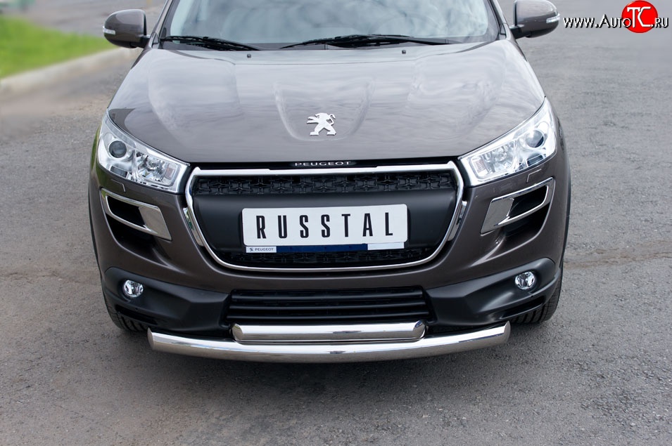 20 399 р. Защита переднего бампера (2 трубыØ76 и 63 мм, нержавейка) SLITKOFF  Peugeot 4008 (2012-2017)  с доставкой в г. Керчь