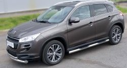 83 999 р. Защита порогов с пластиковыми вставками для ног из круглой трубы диаметром 76 мм Russtal Peugeot 4008 (2012-2017) (Защита порогов с со скосами на торцах (вариант 1))  с доставкой в г. Керчь. Увеличить фотографию 2