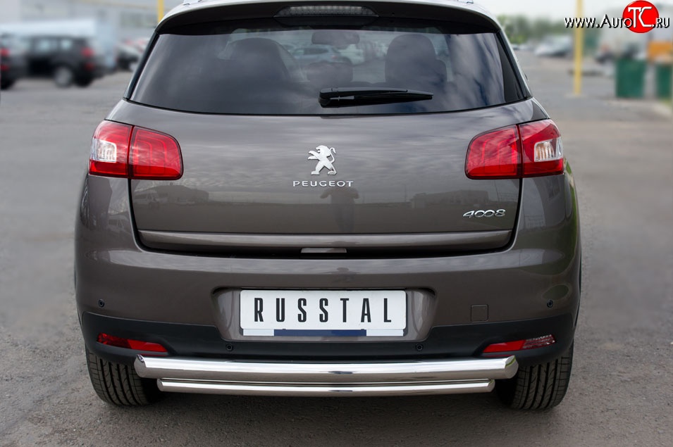 12 799 р. Защита заднего бампера (Ø76 и 42 мм, нержавейка) SLITKOFF  Peugeot 4008 (2012-2017) (с короткой нижней трубой)  с доставкой в г. Керчь