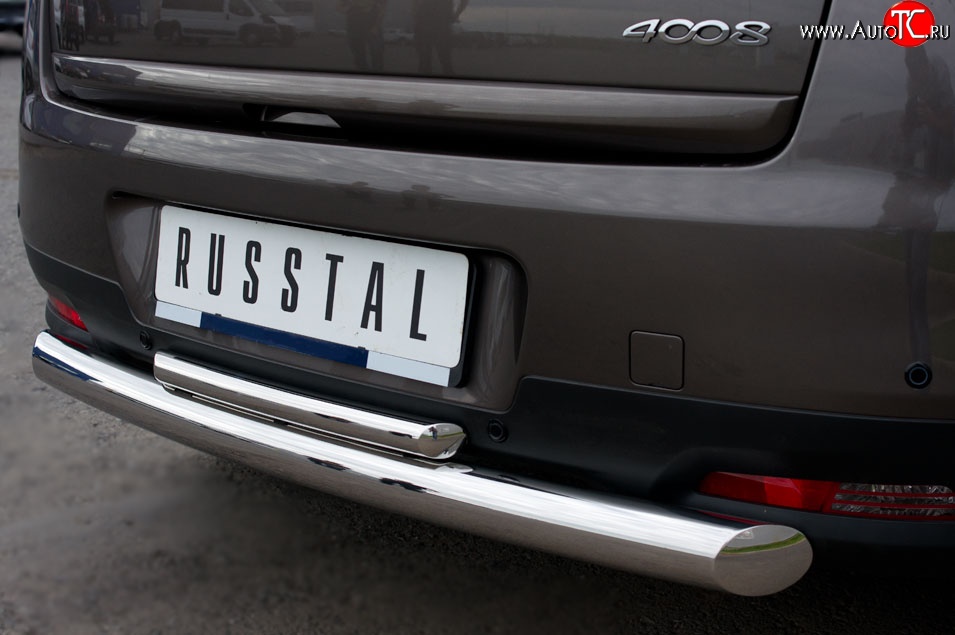 12 799 р. Защита заднего бампера (Ø76 и 42 мм, нержавейка) SLITKOFF Peugeot 4008 (2012-2017) (с короткой верхней трубой)  с доставкой в г. Керчь