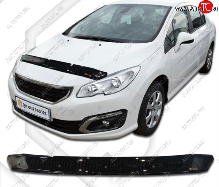 1 839 р. Дефлектор капота CA-Plastiс Peugeot 408 рестайлинг (2015-2022) (Classic черный, Без надписи)  с доставкой в г. Керчь