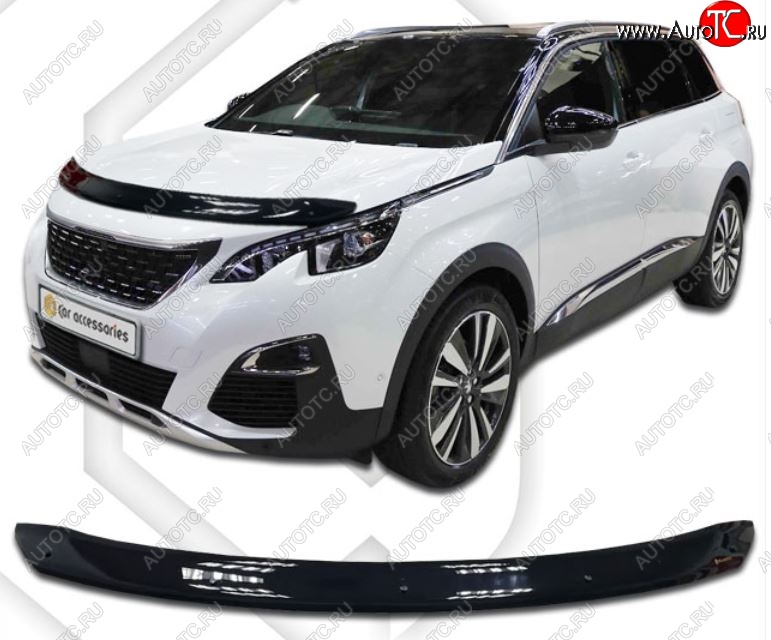 1 999 р. Дефлектор капота CA-Plastiс Peugeot 5008 T87 дорестайлинг (2017-2020) (Classic черный, Без надписи)  с доставкой в г. Керчь
