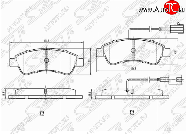 1 149 р. Комплект задних тормозных колодок SAT (с датчиком износа)  Peugeot Boxer  250 (2006-2014)  с доставкой в г. Керчь