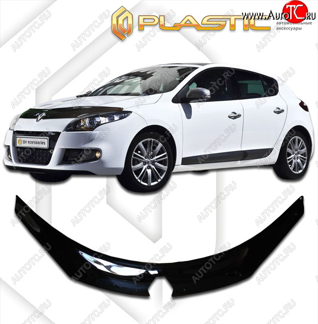 2 399 р. Дефлектор капота CA Plastic Exclusive  Renault Megane  хэтчбэк 5 дв. (2008-2016) дорестайлинг,  рестайлинг (Classic черный, Без надписи)  с доставкой в г. Керчь
