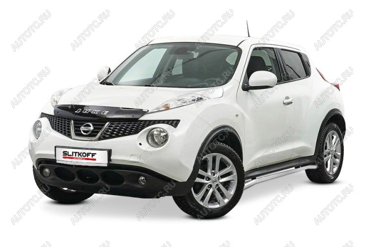 10 349 р. Защита порогов d42 с гибами Slitkoff Nissan Juke 1 YF15 дорестайлинг (2010-2014) (сталь с полимерным покрытием, цвет серебро)  с доставкой в г. Керчь