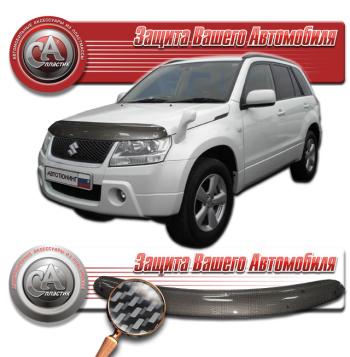 Дефлектор капота (TD54W TD94W) CA-Plastiс Suzuki Grand Vitara ( JT 5 дверей,  JT 3 двери) (2005-2016) дорестайлинг, 1-ый рестайлинг, 2-ой рестайлинг (серия Шелкография карбон-серебро)