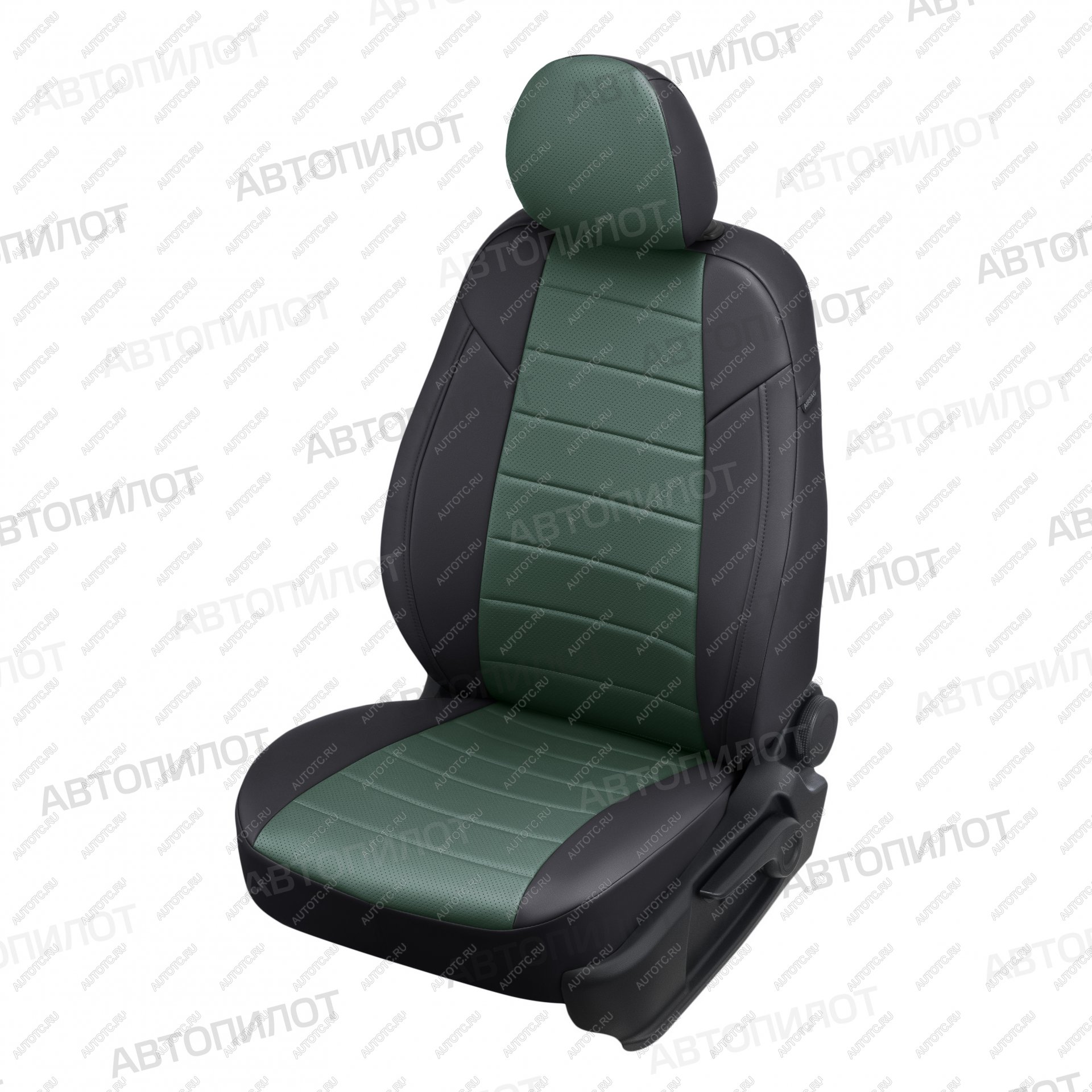 8 349 р. Чехлы на сиденья Экокожа (3 места экокожа) Автопилот  Ford Transit ( 4) (2014-2025) цельнометаллический фургон,  рестайлинг (черный/зеленый)  с доставкой в г. Керчь