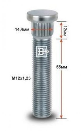 Забивная шпилька 55.0 мм ступицы колеса Вектор M12x1.25 x 55.0 Geely Emgrand X7 1-ый рестайлинг (2015-2018) 