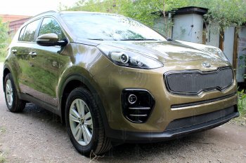 4 099 р. Защитная сетка в бампер (низ, ячейка 4х10 мм) Alfeco Премиум  KIA Sportage  4 QL (2016-2018) дорестайлинг (Чёрная)  с доставкой в г. Керчь. Увеличить фотографию 3