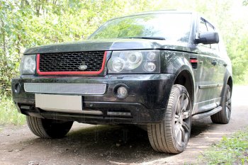 4 299 р. Защитная сетка в бампер (середина, ячейка 4х10 мм) Alfeco Премиум  Land Rover Range Rover Sport  1 L320 (2005-2009) дорестайлинг (Хром)  с доставкой в г. Керчь. Увеличить фотографию 2