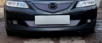 3 079 р. Защитная сетка в бампер (низ, ячейка 3х7 мм) Alfeco Стандарт Mazda 6 GG седан дорестайлинг (2002-2005) (Хром)  с доставкой в г. Керчь. Увеличить фотографию 2