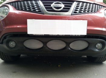 3 399 р. Защитная сетка в бампер (низ, ячейка 3х7 мм) Стрелка11 Стандарт Nissan Juke 1 YF15 дорестайлинг (2010-2014) (Хром)  с доставкой в г. Керчь. Увеличить фотографию 2