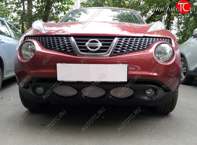 3 399 р. Защитная сетка в бампер (низ, ячейка 3х7 мм) Стрелка11 Стандарт Nissan Juke 1 YF15 дорестайлинг (2010-2014) (Хром)  с доставкой в г. Керчь