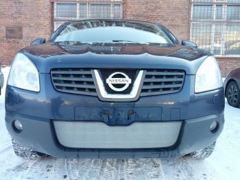 Защитная сетка в бампер (низ, ячейка 3х7 мм) Стрелка11 Стандарт Nissan Qashqai 1 дорестайлинг (2007-2010) (Хром)