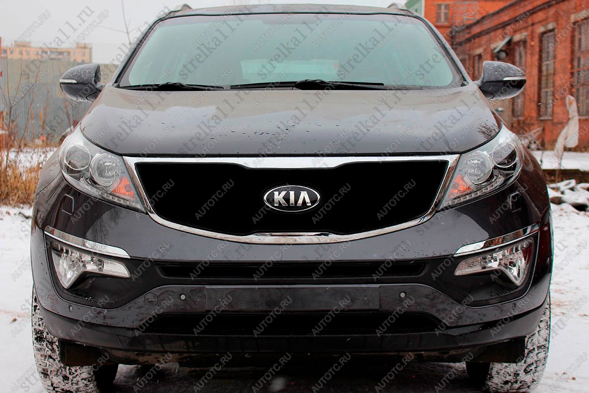 759 р. Зимняя заглушка решетки радиатора (низ) Стрелка11   KIA Sportage  3 SL (2010-2016) дорестайлинг, рестайлинг (черная)  с доставкой в г. Керчь