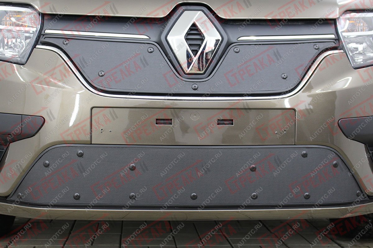 759 р. Зимняя заглушка решетки радиатора (низ) Стрелка11 Renault Logan 2 рестайлинг (2018-2025) (черная)  с доставкой в г. Керчь
