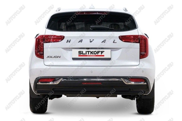 15 299 р. Защита заднего бампера d57+d42 (2WD) двойная Slitkoff  Haval Jolion (2020-2024) дорестайлинг (нержавейка с полимерным покрытием в цвет черный)  с доставкой в г. Керчь
