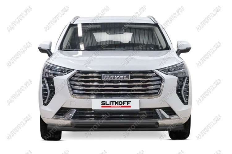 10 299 р. Защита переднего бампера d57+d57 двойная Slitkoff  Haval Jolion (2020-2024) дорестайлинг ( Сталь с полимерным покрытием в цвет черный)  с доставкой в г. Керчь