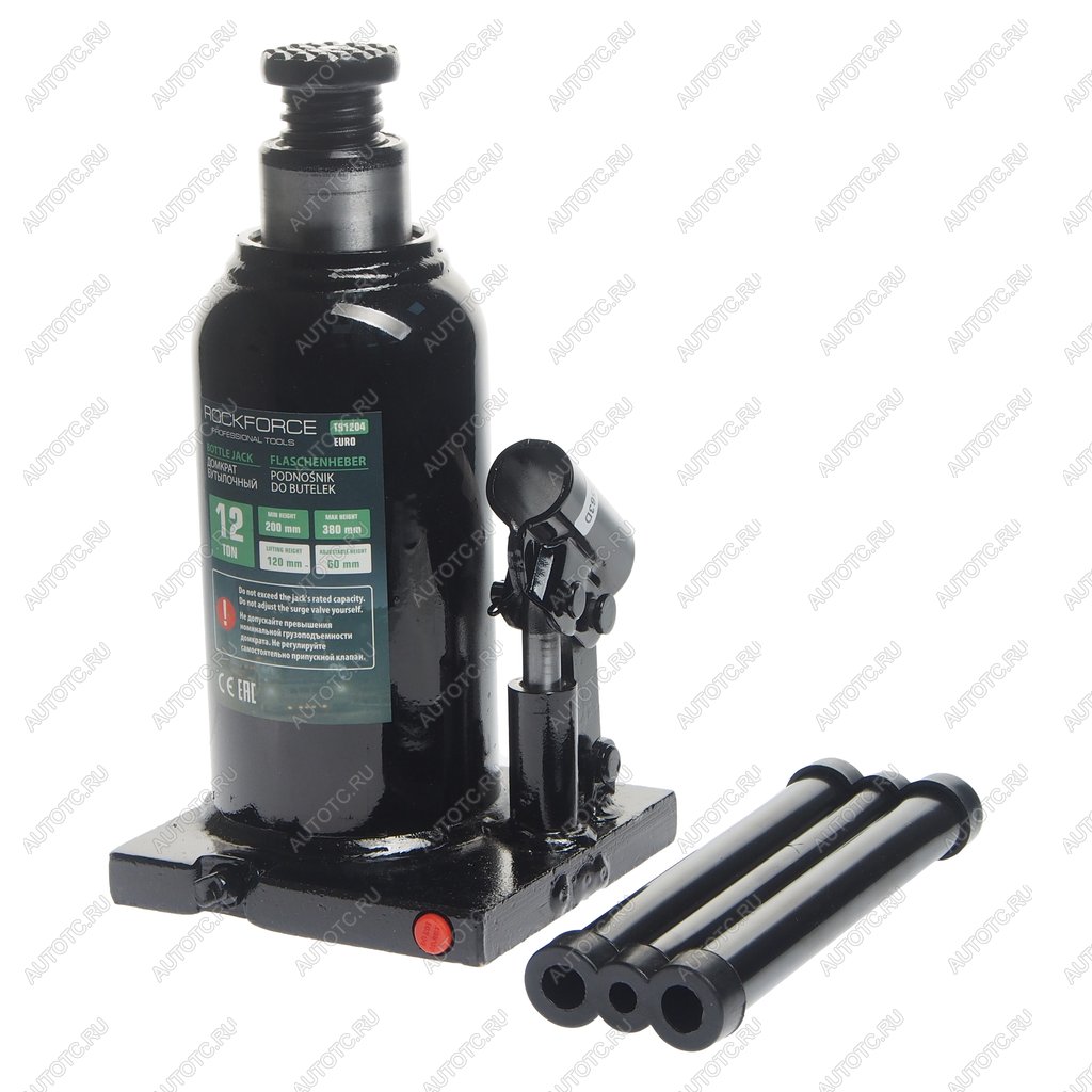 4 649 р. Домкрат бутылочный 12т 200-380мм с клапаном ROCKFORCE ROCKFORCE rf-t91204euro  с доставкой в г. Керчь