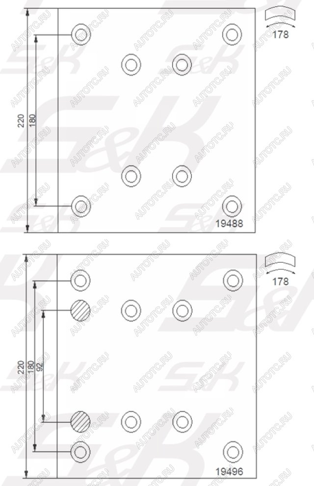 3 899 р. Накладка тормозной колодки MAN MERCEDES заднейпередней стандарт (410х223) (8шт.) S&K GMBH S&K GMBH sk194960001  с доставкой в г. Керчь