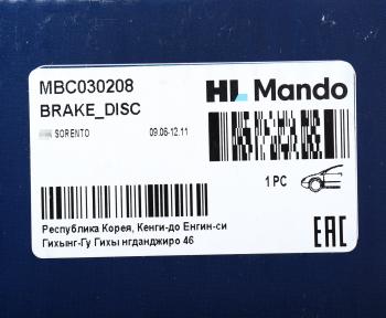 5 299 р. Диск тормозной KIA Sorento (06-) передний (1шт.) MANDO MANDO mbc030208  с доставкой в г. Керчь. Увеличить фотографию 6