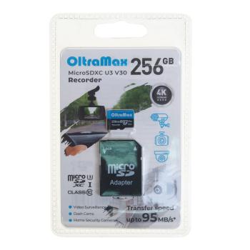 3 199 р. Карта памяти 256GB MicroSD class 10 + SD адаптер OLTRAMAX OLTRAMAX om256gcsdxc10-u3-v30  с доставкой в г. Керчь. Увеличить фотографию 1