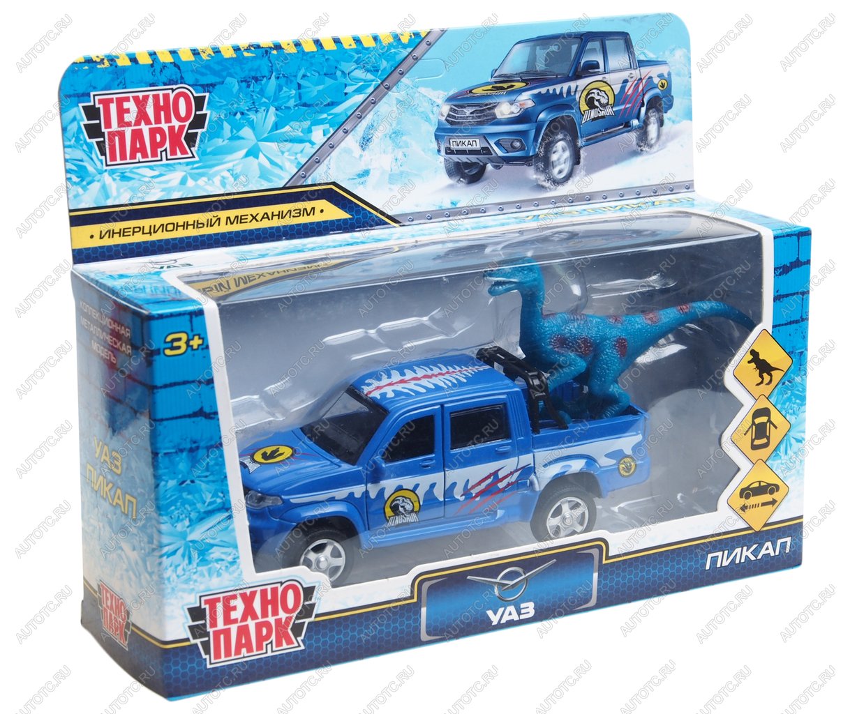 1 559 р. Модель автомобиля УАЗ пикап металлическая ТЕХНОПАРК ТЕХНОПАРК pickup-12snow-dino  с доставкой в г. Керчь
