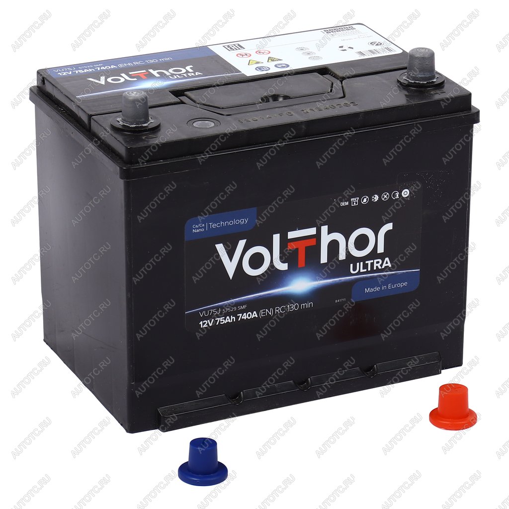 12 349 р. Аккумулятор VOLTHOR Ultra 75Ач обратная полярность VOLTHOR 6ст75(0) 57529 d26  с доставкой в г. Керчь
