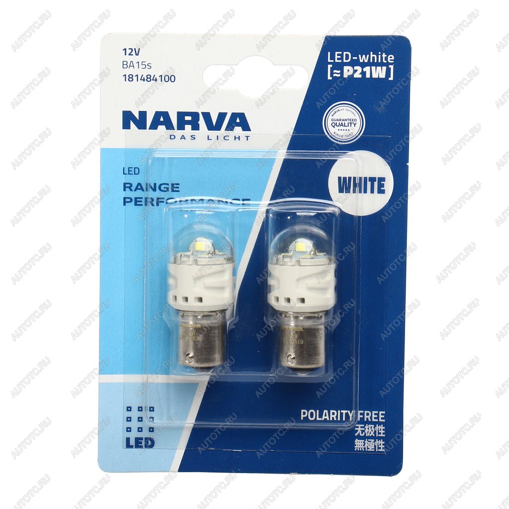1 099 р. Лампа светодиодная 12V P21W BA15s блистер (2шт.) LED White NARVA NARVA 18148-2бл  с доставкой в г. Керчь