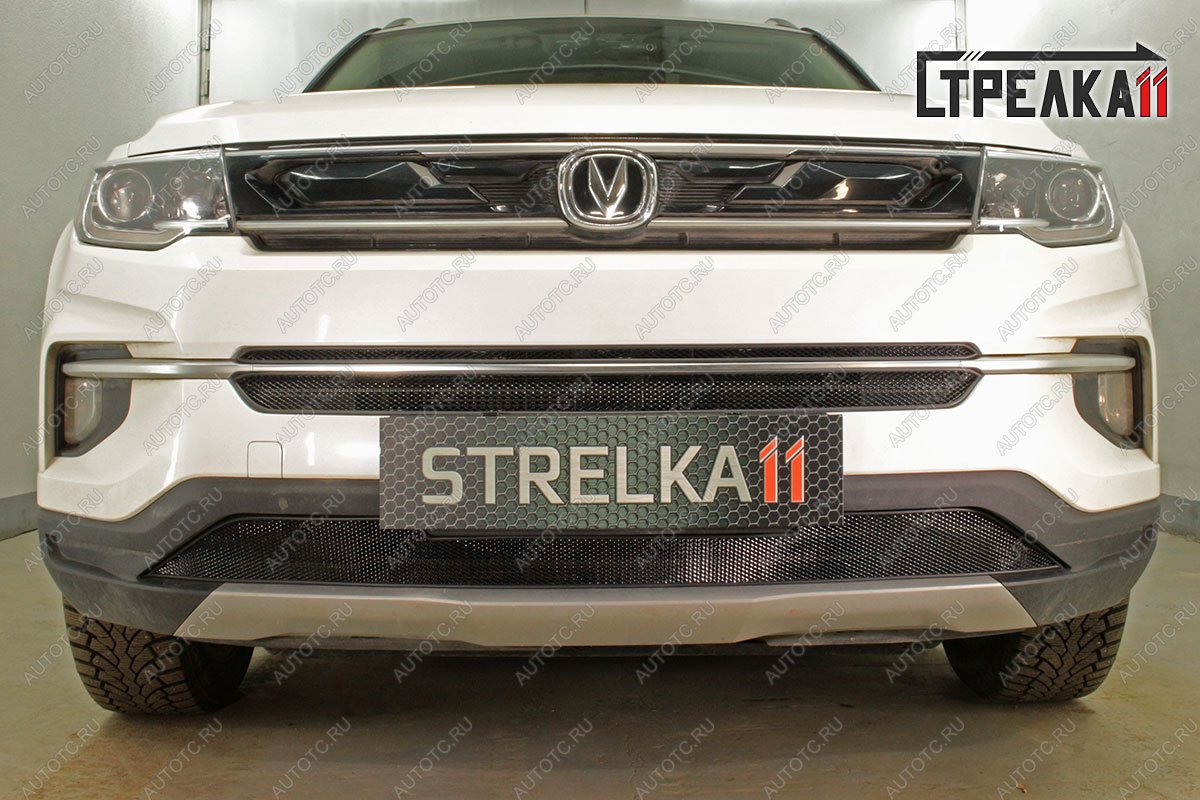 3 499 р. Защитная сетка решетки радиатора (верх)(2 части) Стрелка11 Changan CS35 Plus дорестайлинг (2018-2022) (черная)  с доставкой в г. Керчь